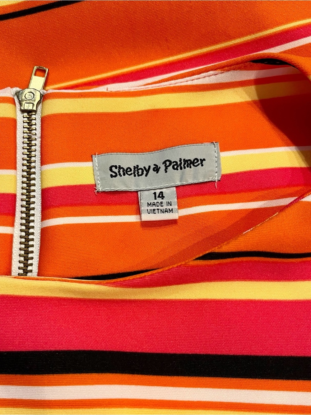 Shelby & Palmer Striped Midi Sheath Dress Size 14 Retro Mod Orange Pink - Picture 9 of 9